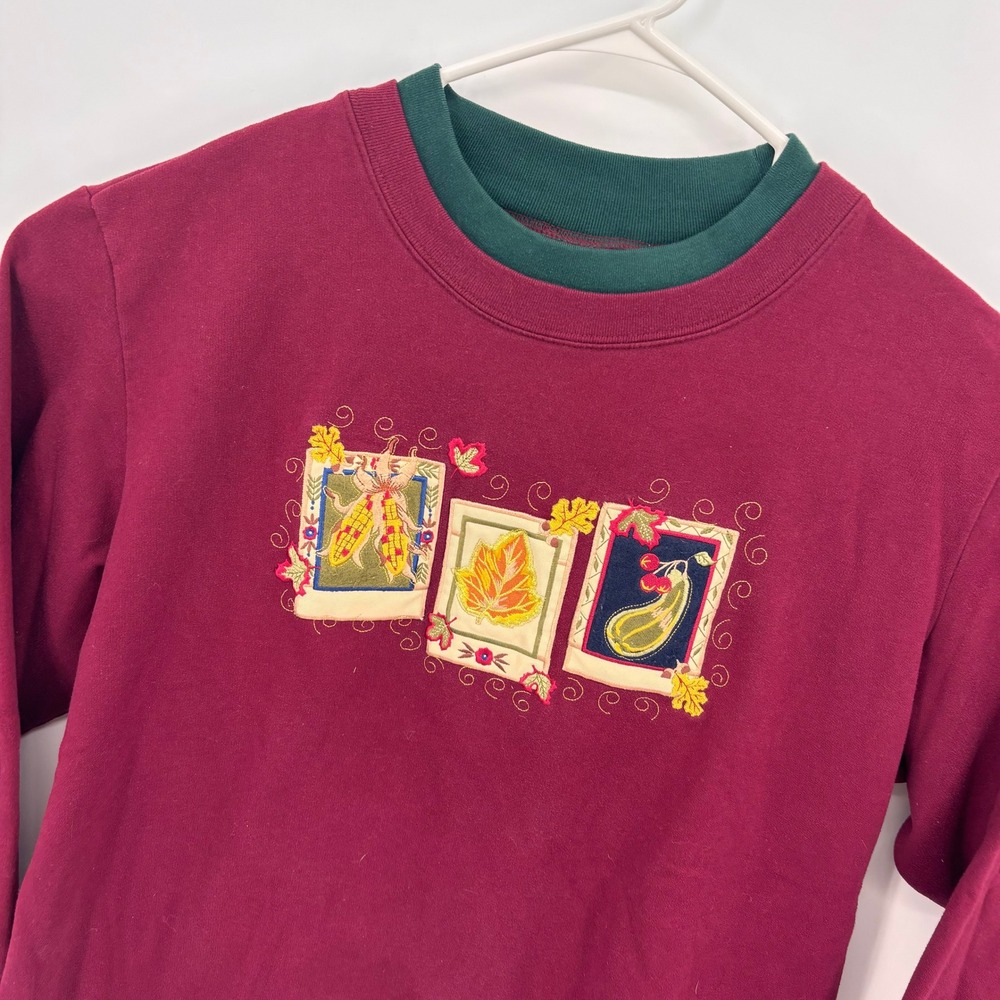 Bobbie Brooks Sweatshirt Women 26W/28W Burgundy Fall Harvest Embroidered EXCL